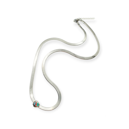 necklace steel silver snakechain with silver fish1